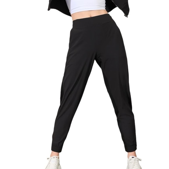 Athleta Brooklyn High Rise Black Ribbed Side Panel Joggers Women’s - Picture 1 of 16